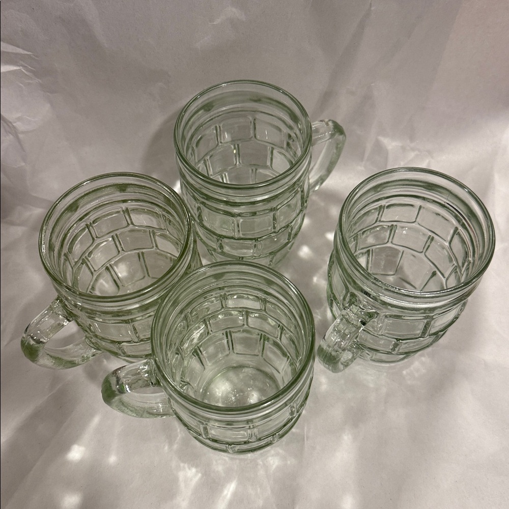 Vintage  Anchor Hocking Windowpane barrel-root beer mugs depression-era glass 4x - Picture 5 of 10